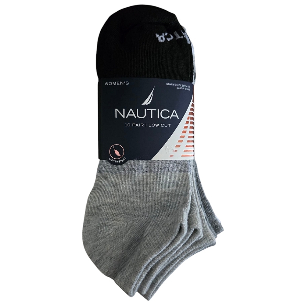 Nautica 10 Pack Low Cut Black, White, Gray & Light Gray Socks. Women's shoe size